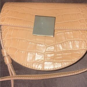 DeMellier Tan Croc-Embossed Crossbody Bag